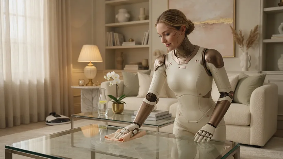 Robotrola EVA cleaning a luxury living room